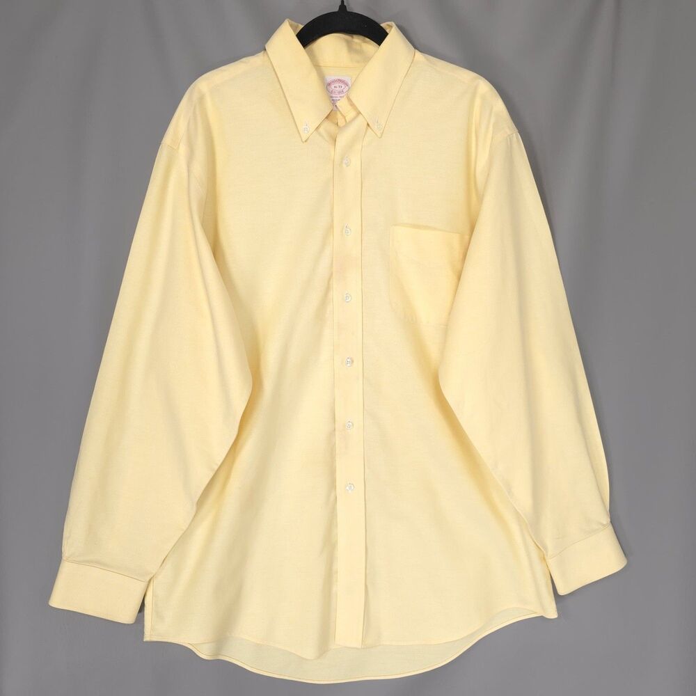 BROOKS BROTHERS Est.1818 Mens LARGE Button Down Yellow 16-33 100% Cotton Regular